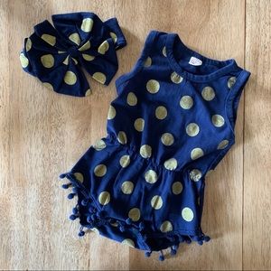 Navy/gold romper & big bow